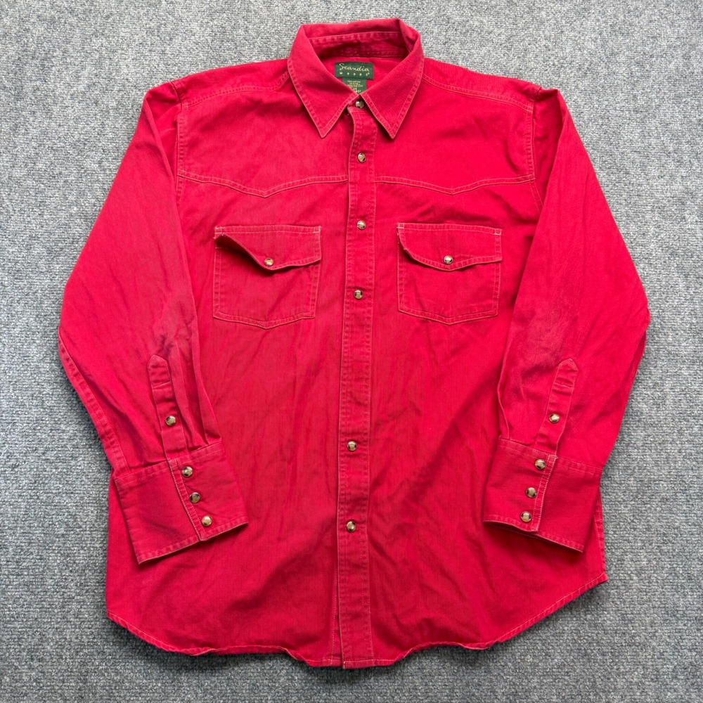 Scandia Woods Womens Red Cotton Long Sleeve Western Button Down Shirt L
